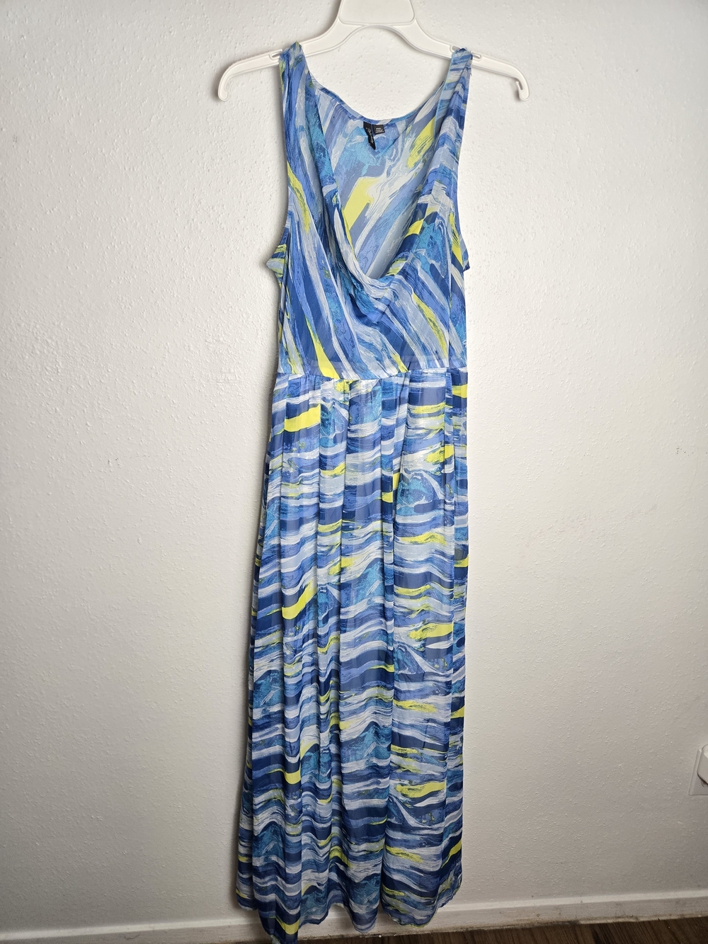 1Relativity Blue, White & Yellow Marble-Print Sundress Maxi PXL